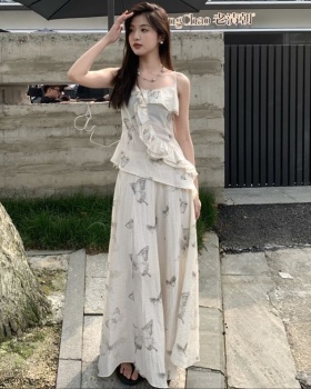 Slim summer vest printing skirt a set for women