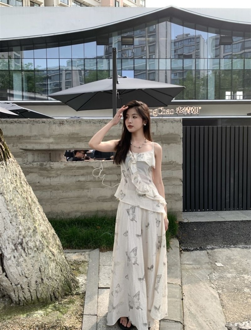 Slim summer vest printing skirt a set for women