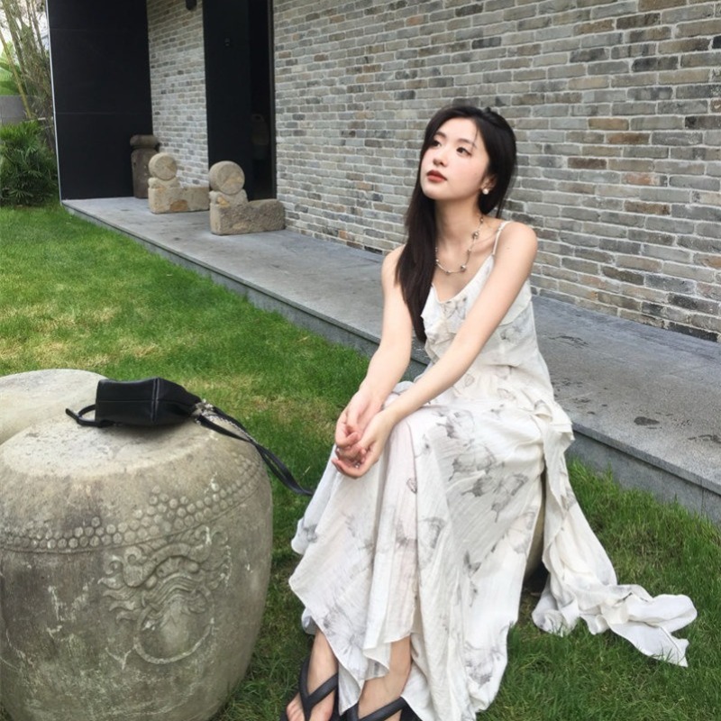 Slim summer vest printing skirt a set for women