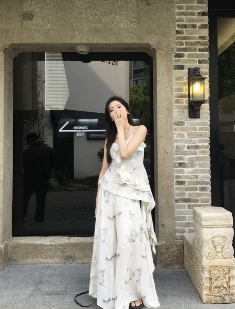 Slim summer vest printing skirt a set for women