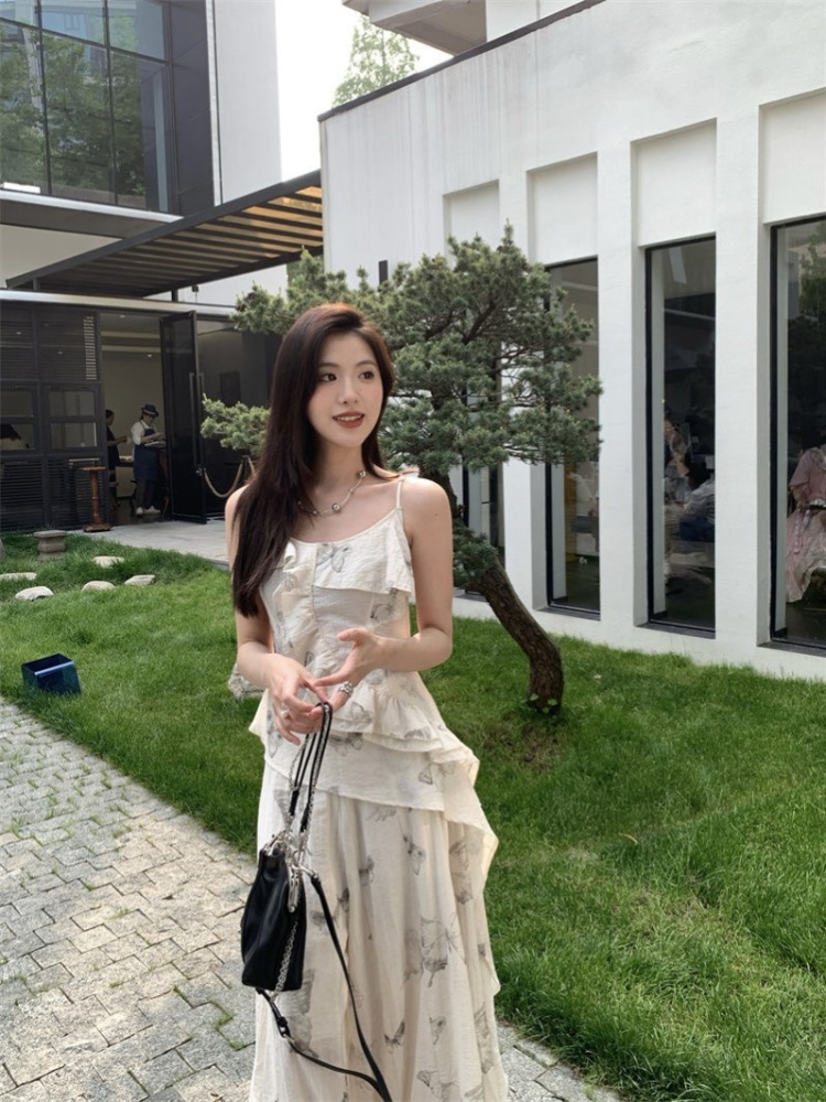 Slim summer vest printing skirt a set for women