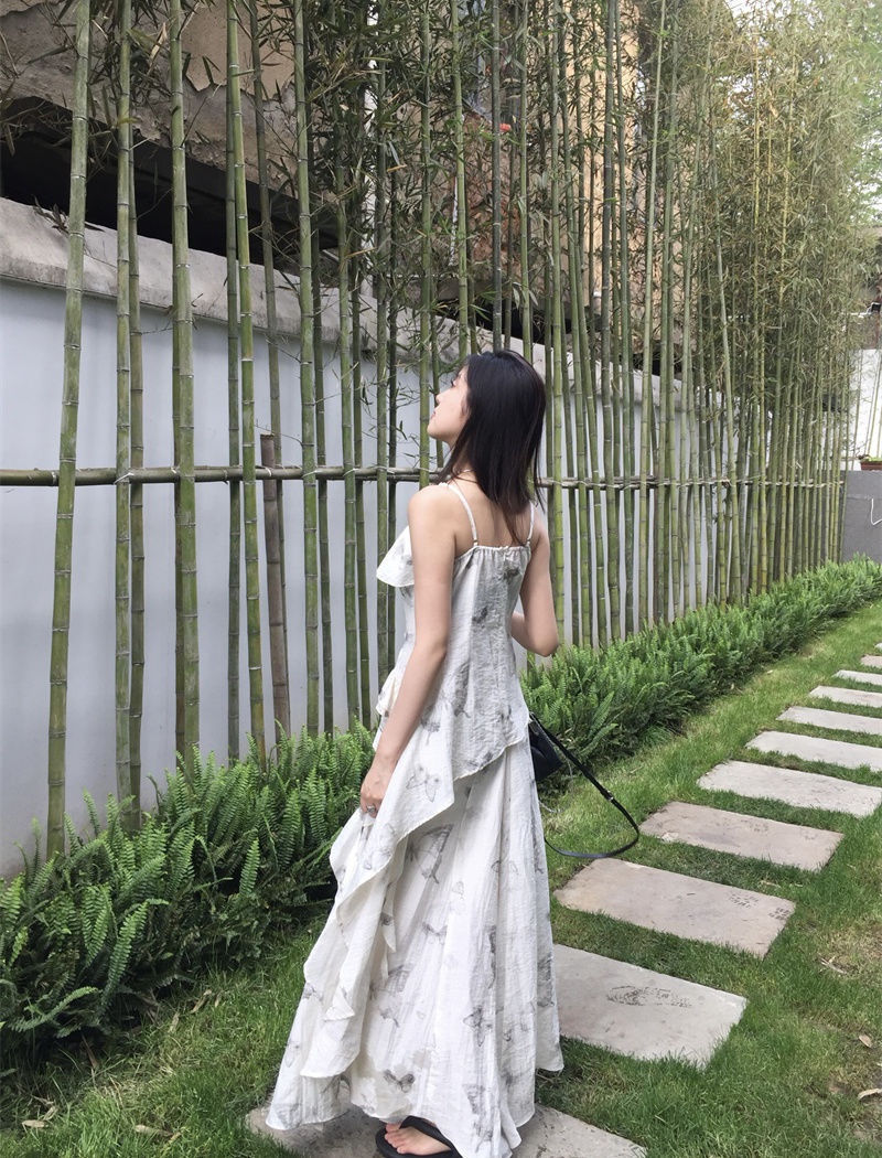 Slim summer vest printing skirt a set for women