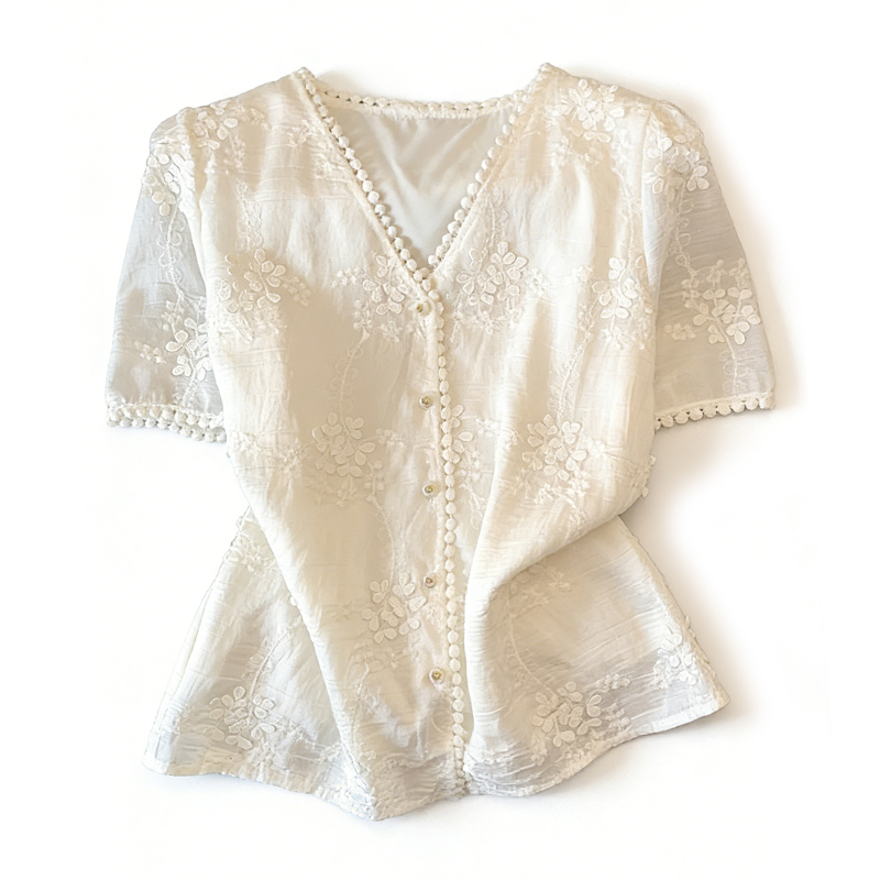 Thin summer small shirt lace tops for women