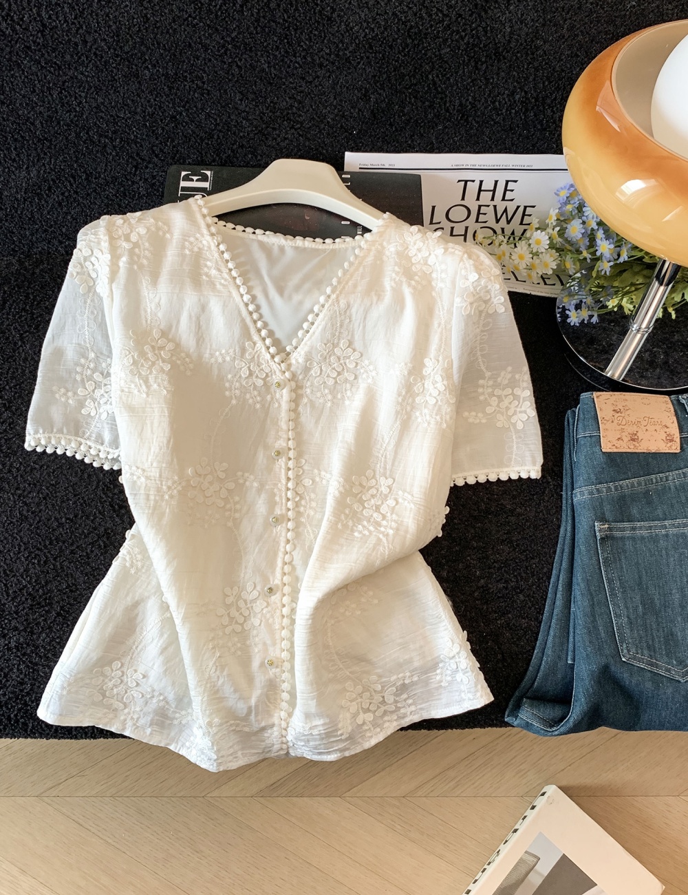 Thin summer small shirt lace tops for women