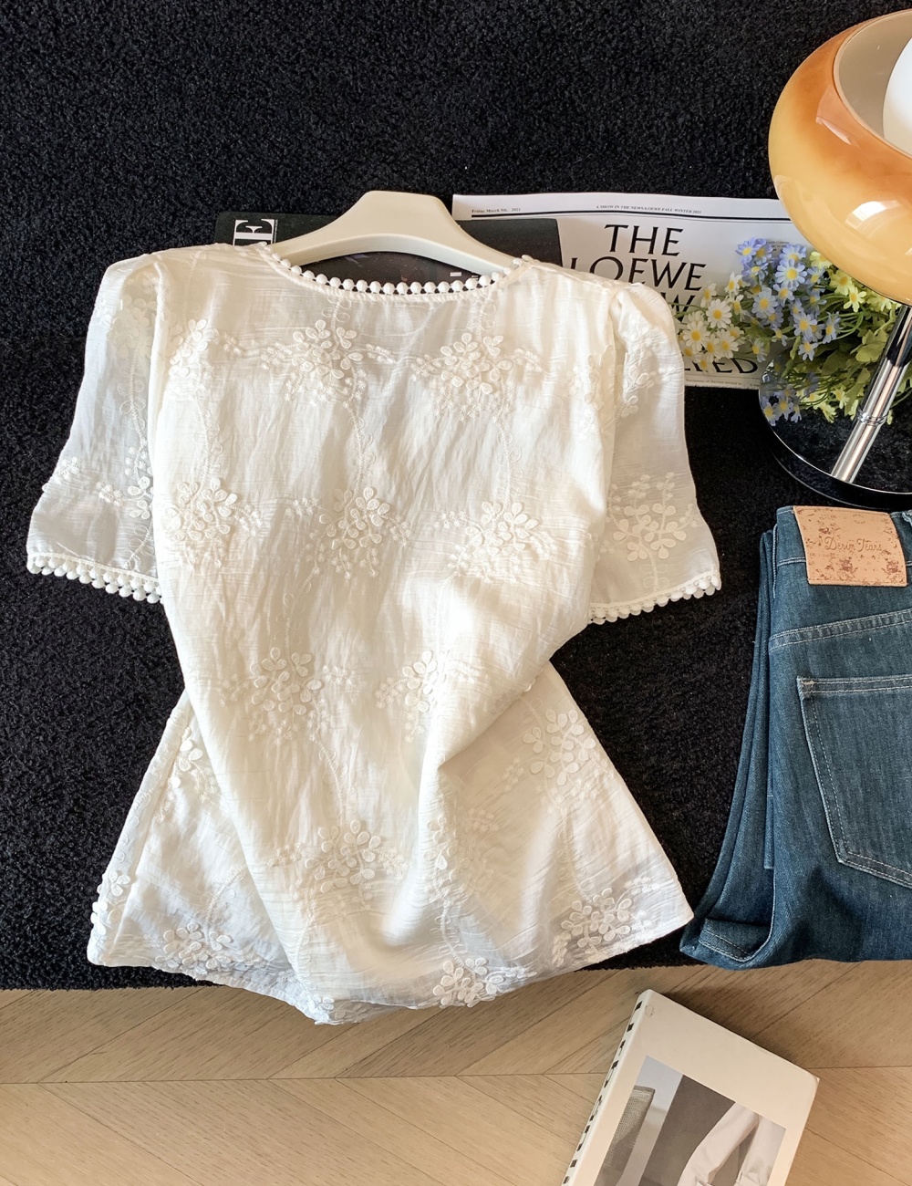 Thin summer small shirt lace tops for women