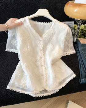 Chiffon embroidery shirts slim tops for women