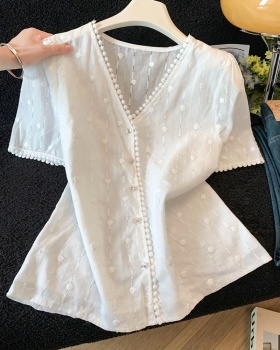 Korean style polka dot chiffon shirt jacquard cotton tops