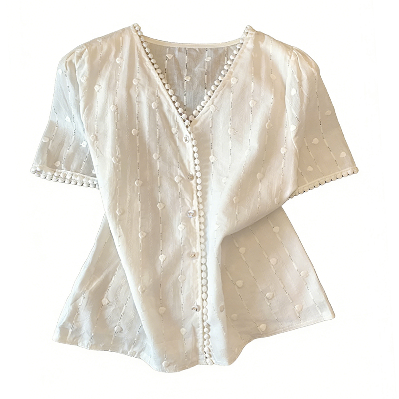 Korean style polka dot chiffon shirt jacquard cotton tops