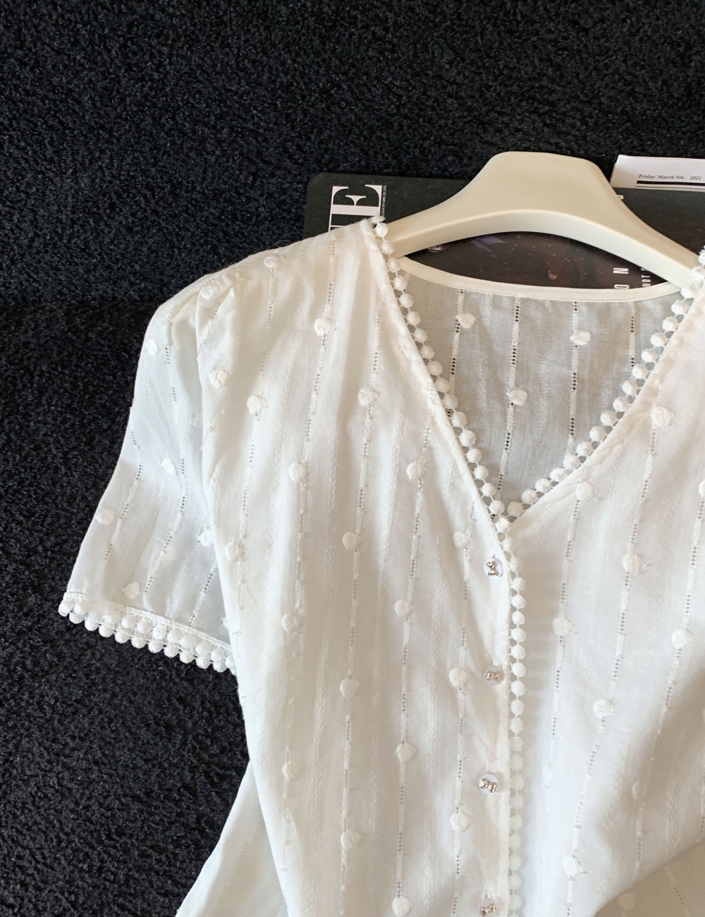 Korean style polka dot chiffon shirt jacquard cotton tops