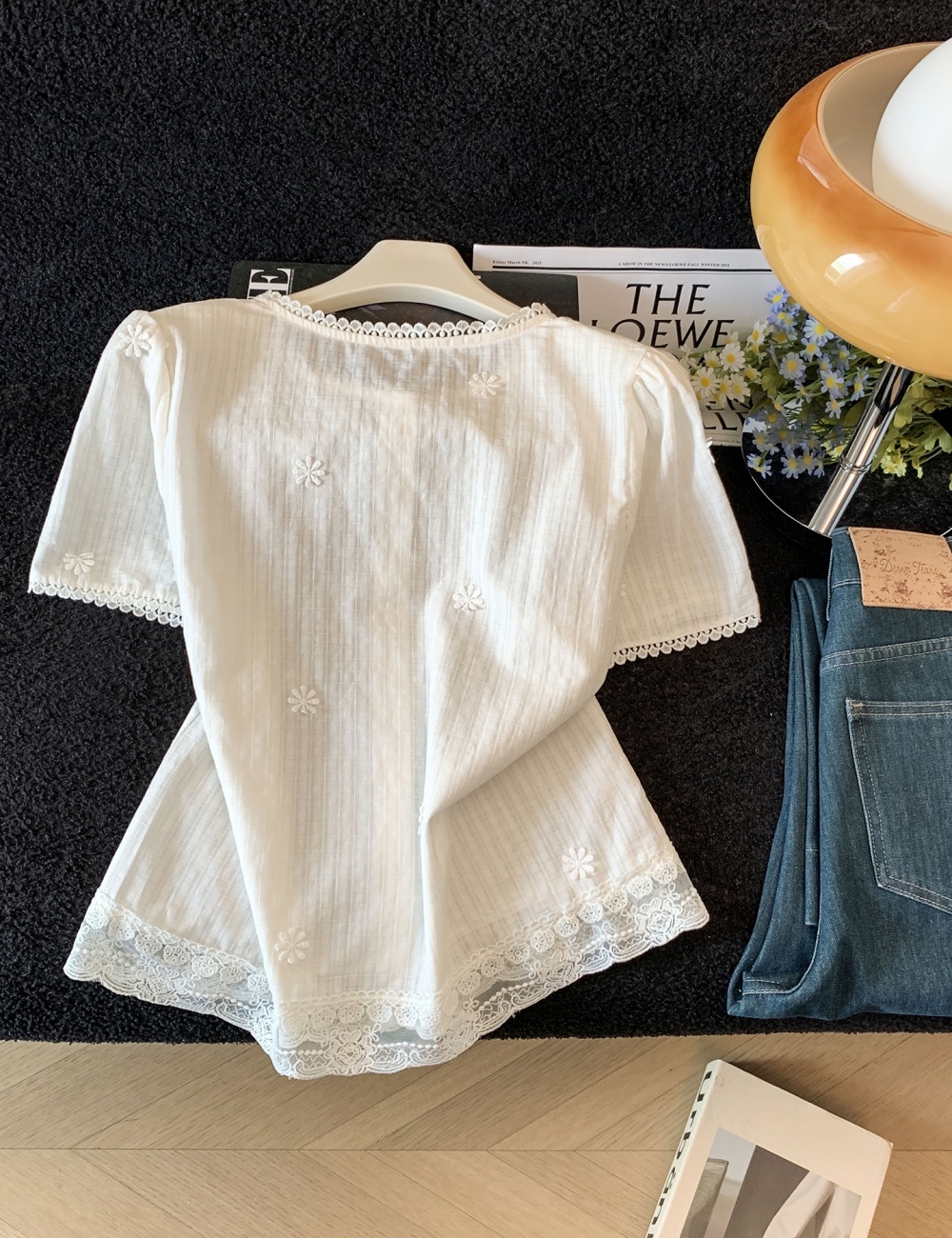 Commuting lace splice Korean style shirt for women