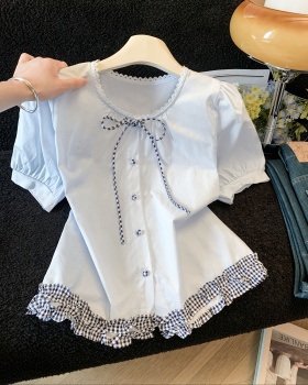 White round neck doll shirt short sleeve shirt for women