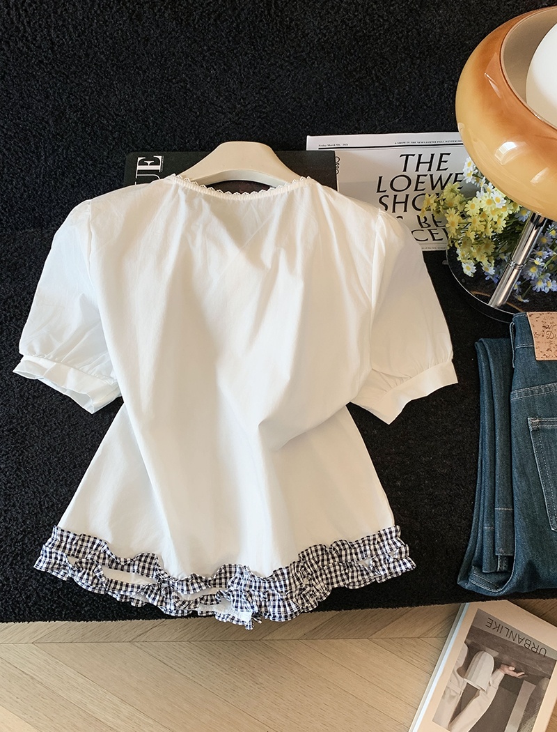 White round neck doll shirt short sleeve shirt for women