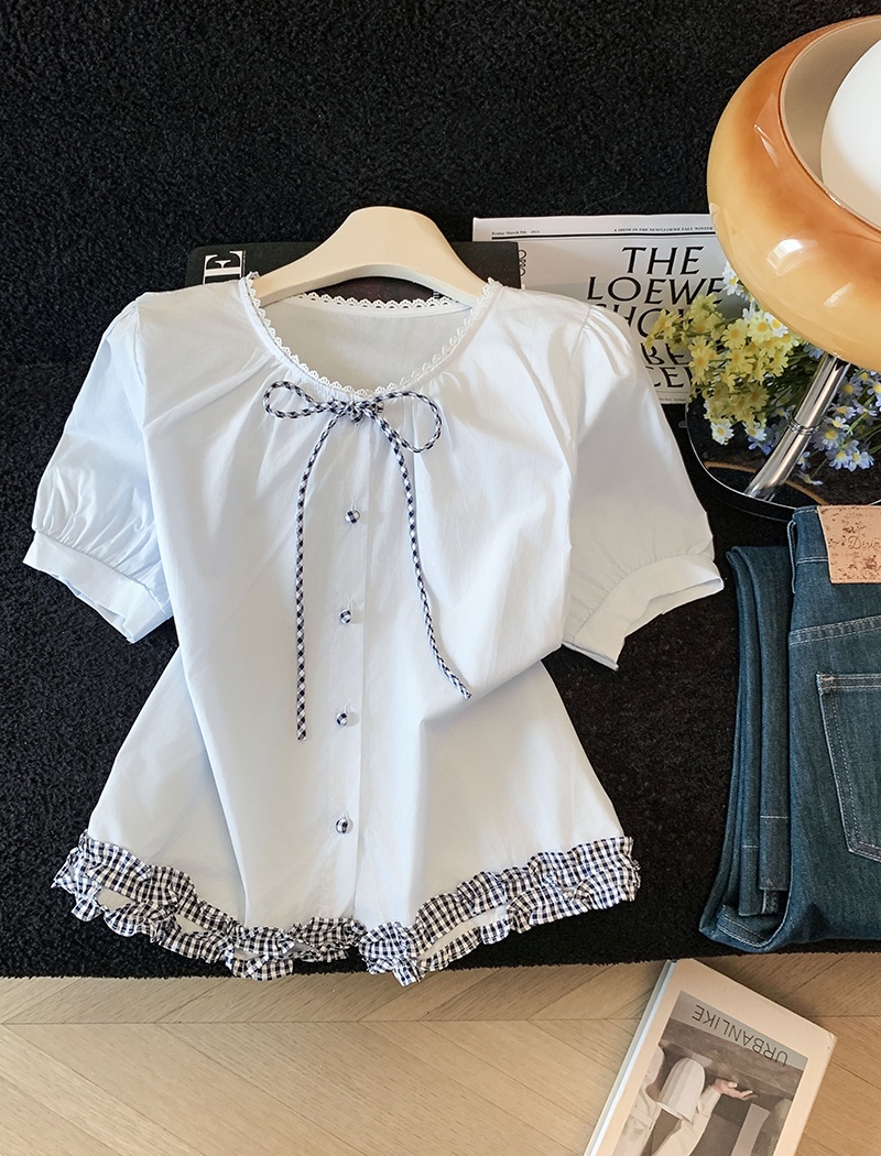 White round neck doll shirt short sleeve shirt for women