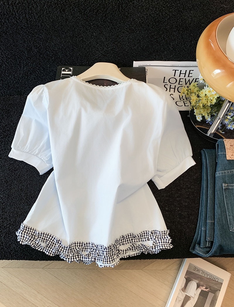 White round neck doll shirt short sleeve shirt for women