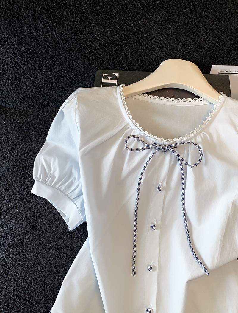 White round neck doll shirt short sleeve shirt for women
