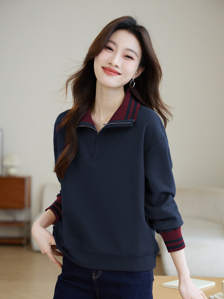 Temperament hoodie cstand collar tops for women
