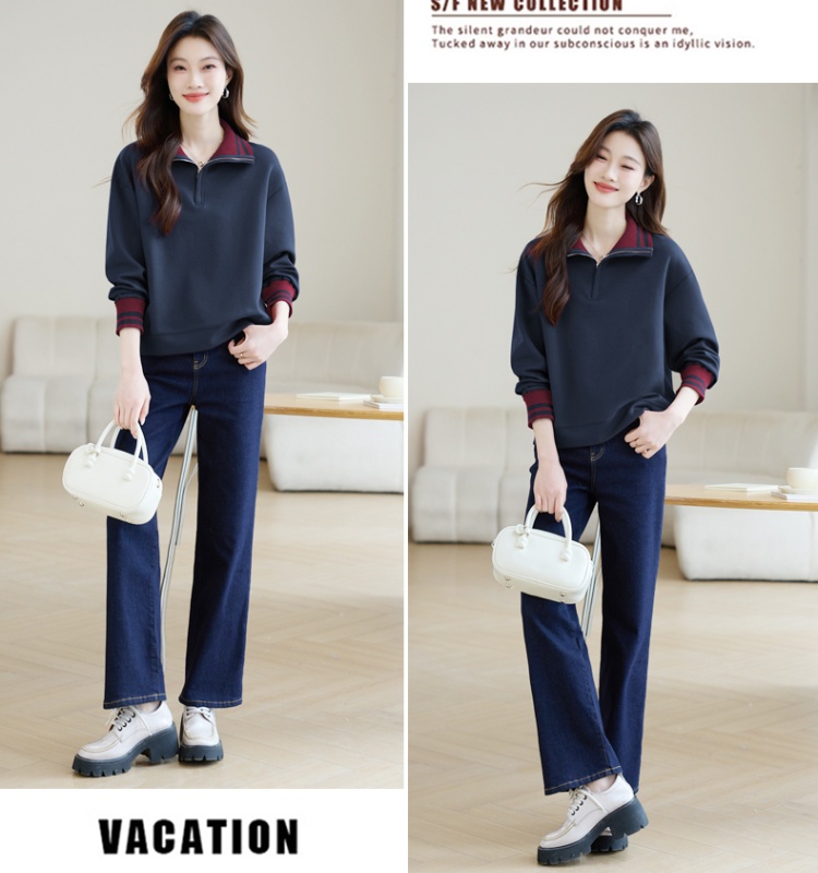 Temperament hoodie cstand collar tops for women