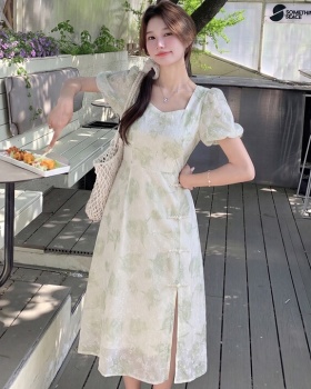 Printing Chinese style pinched waist dress