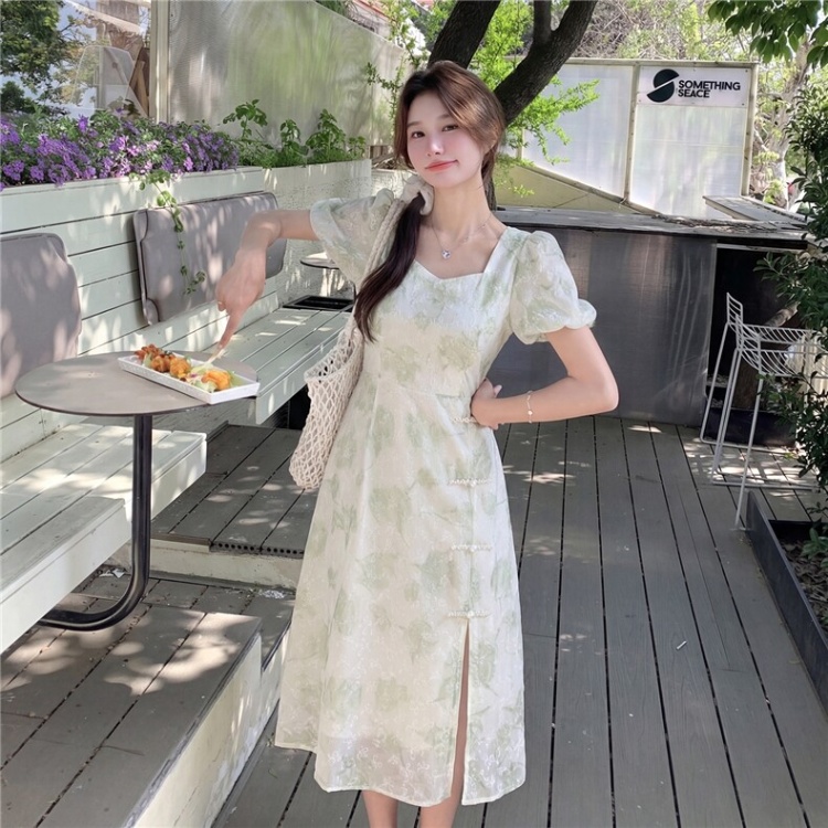 Printing Chinese style pinched waist dress