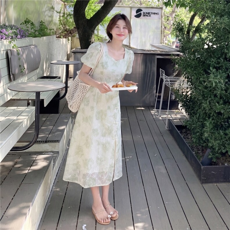 Printing Chinese style pinched waist dress