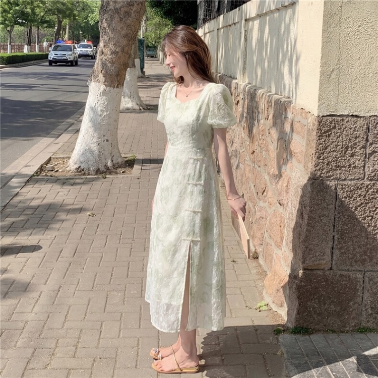 Printing Chinese style pinched waist dress