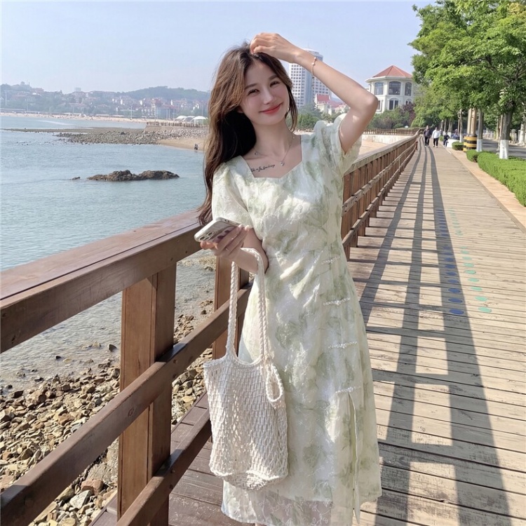 Printing Chinese style pinched waist dress