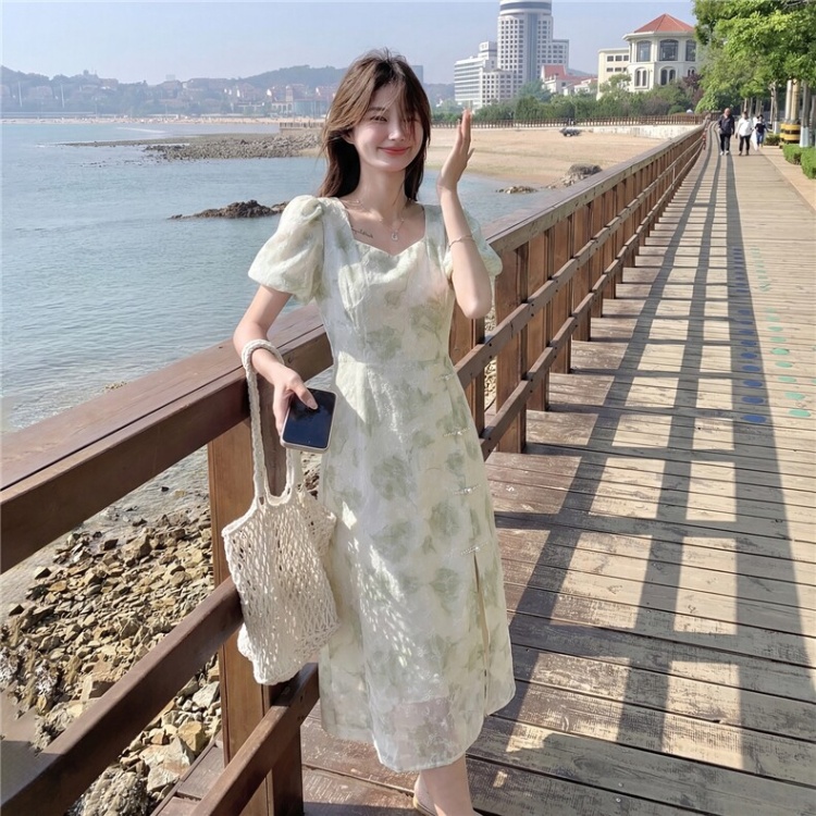 Printing Chinese style pinched waist dress