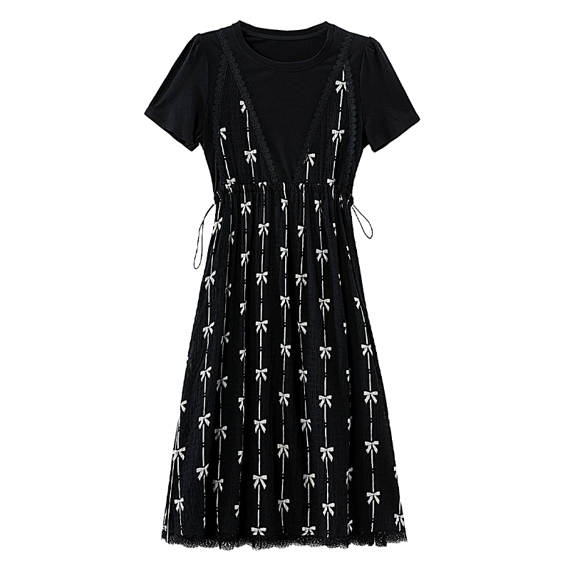 Summer small fellow A-line pinched waist dress
