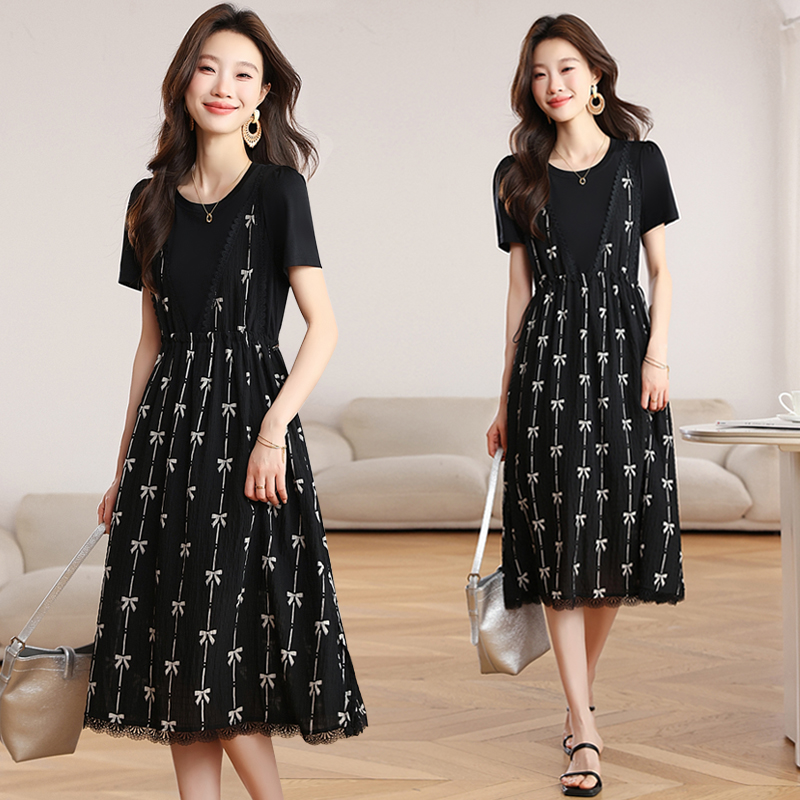 Summer small fellow A-line pinched waist dress