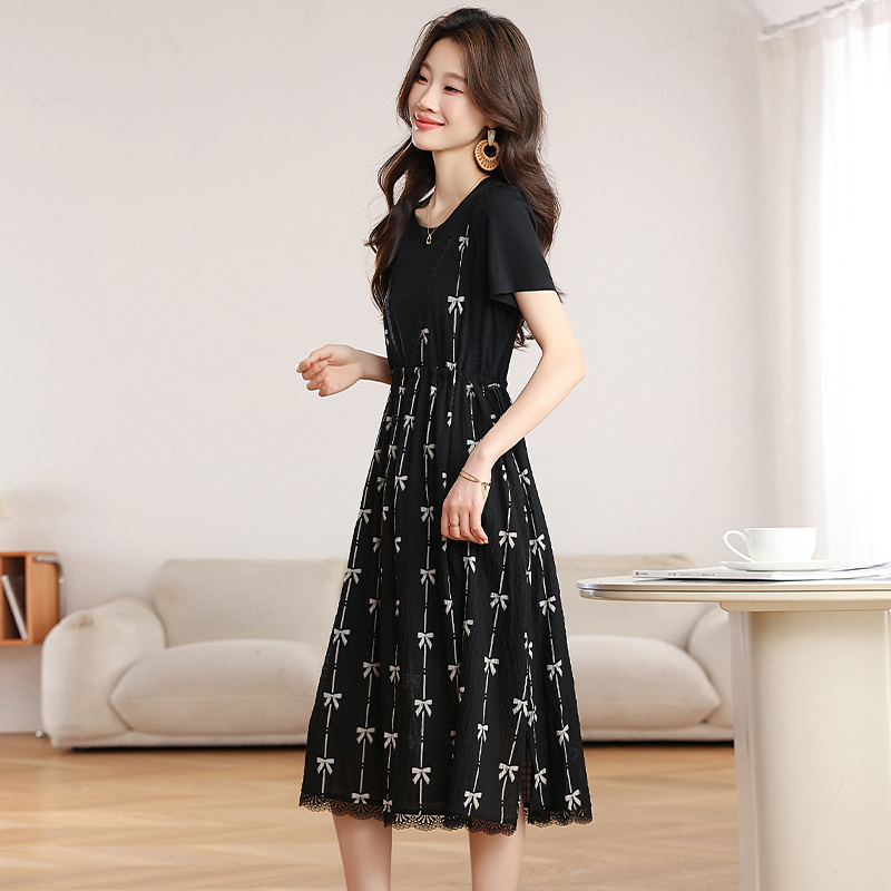 Summer small fellow A-line pinched waist dress