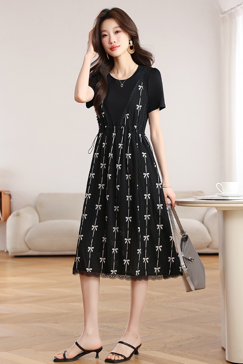 Summer small fellow A-line pinched waist dress