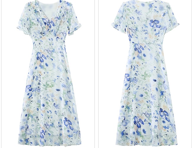 Puff sleeve chiffon white floral pinched waist dress