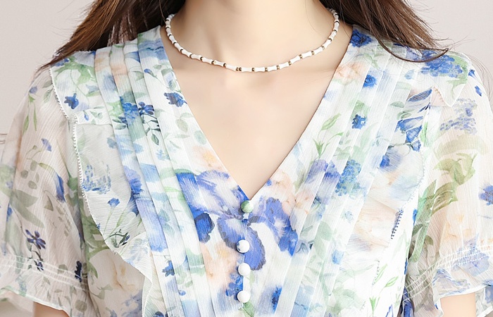 Puff sleeve chiffon white floral pinched waist dress