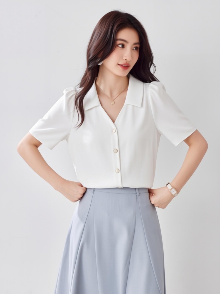 Niche V-neck tops all-match loose shirt for women