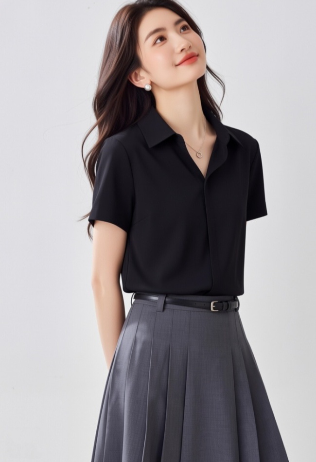 Niche profession commuting tops blue all-match loose shirt