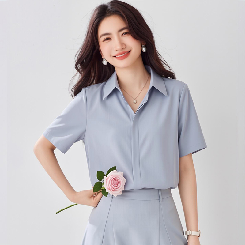 Niche profession commuting tops blue all-match loose shirt