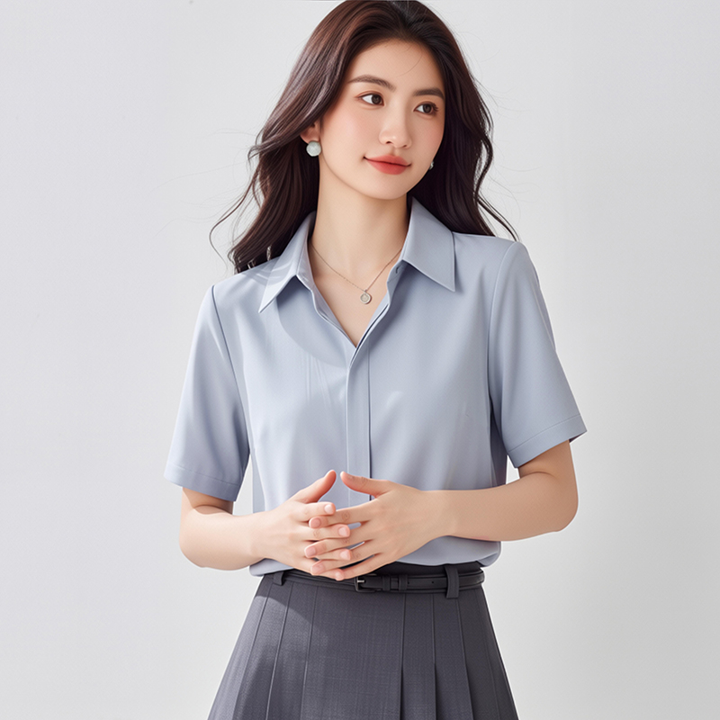 Niche profession commuting tops blue all-match loose shirt
