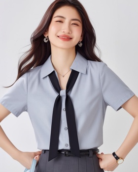 Gray profession summer shirt commuting V-neck tops for women