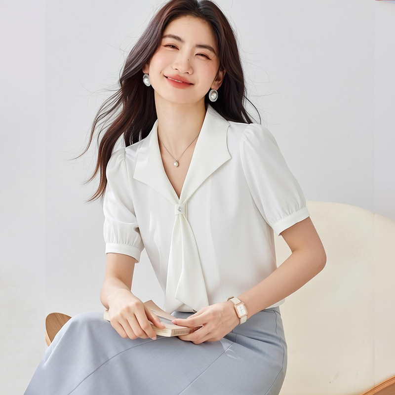 Short sleeve niche tops bow business suit for women