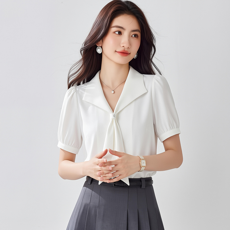 Short sleeve niche tops bow business suit for women