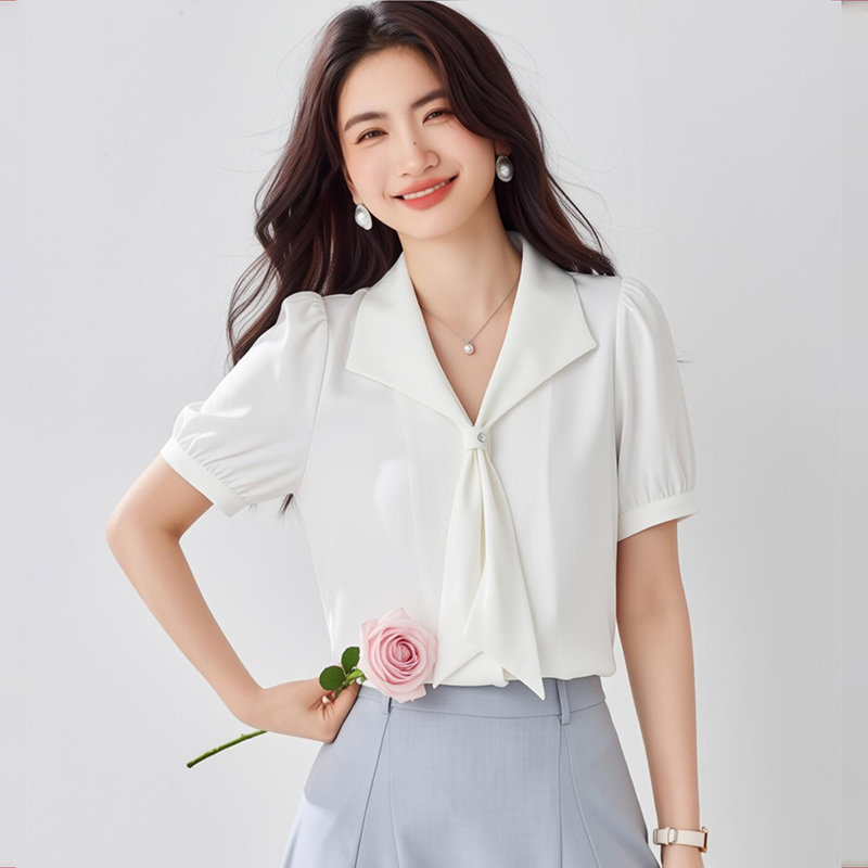 Short sleeve niche tops bow business suit for women