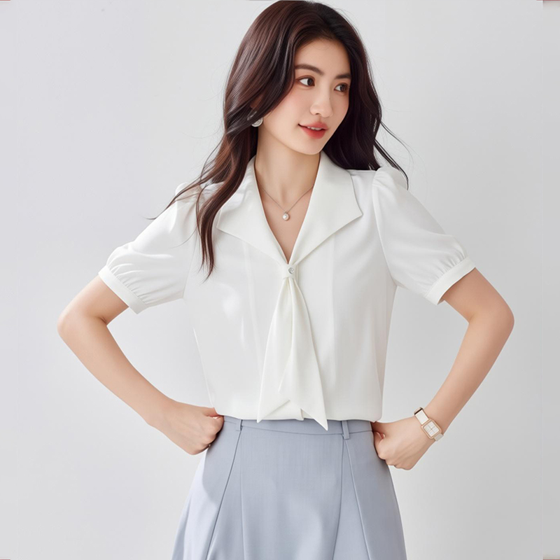 Short sleeve niche tops bow business suit for women