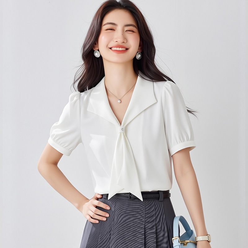 Short sleeve niche tops bow business suit for women