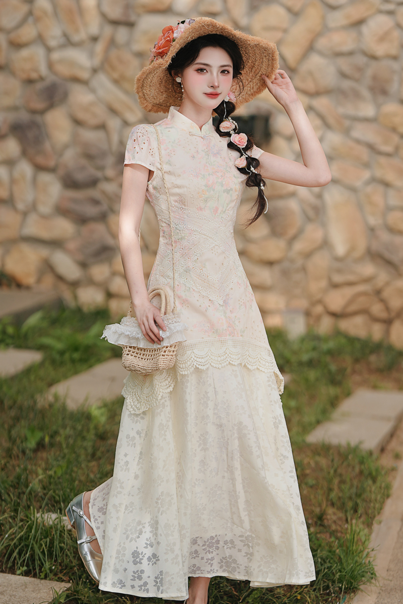 Floral lace dress hollow unique cheongsam for women