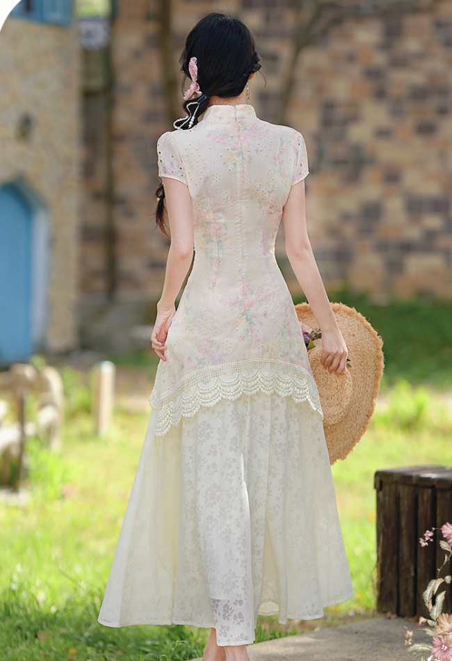 Floral lace dress hollow unique cheongsam for women