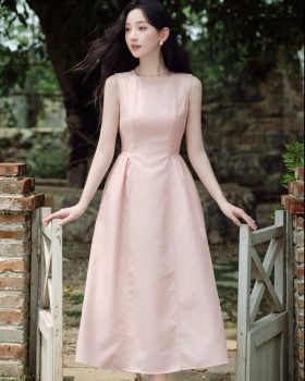 Light luxury summer shirring pinched waist dress