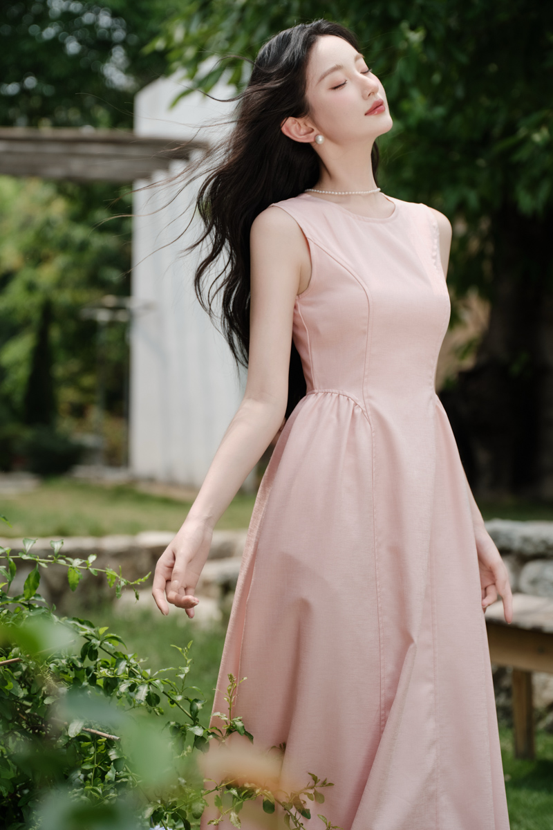 Light luxury summer shirring pinched waist dress