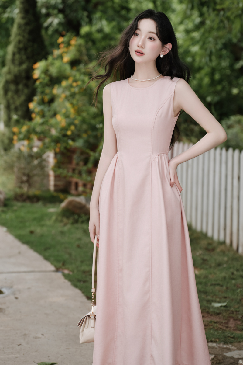 Light luxury summer shirring pinched waist dress