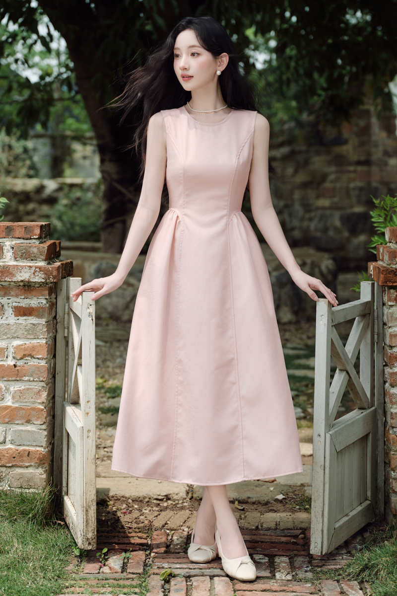 Light luxury summer shirring pinched waist dress