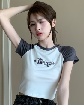 Technology round neck letters T-shirt for women